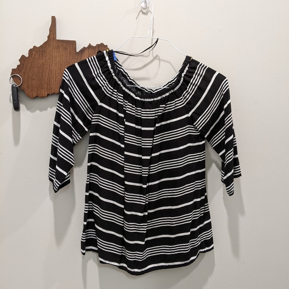 Cynthia Rowley black/white striped off shoulder top - Picture 1 of 3